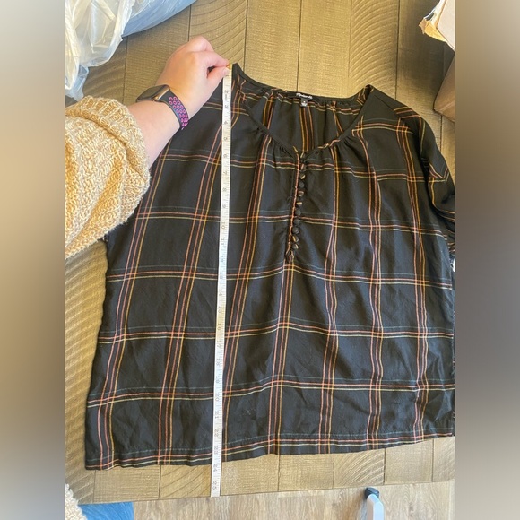 Madewell shirred wool blend peasant blouse in windowpane - Picture 7 of 8